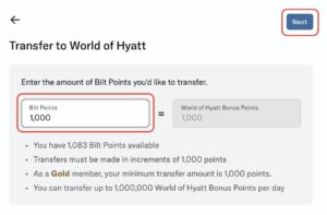 select number of bilt rewards points to transfer